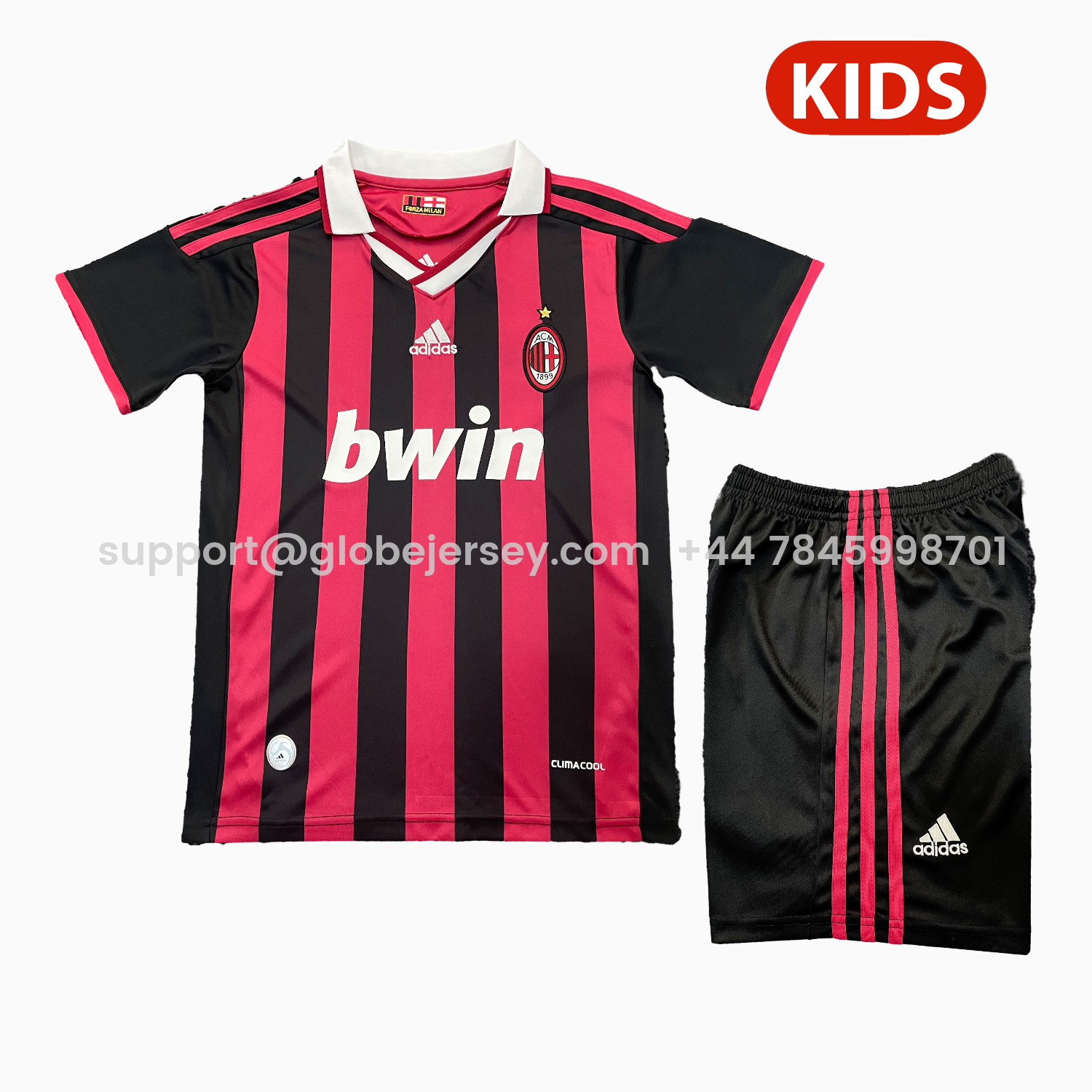 GlobeJersey-Retro AC Milan 2009-10 Home Red Kids Kit