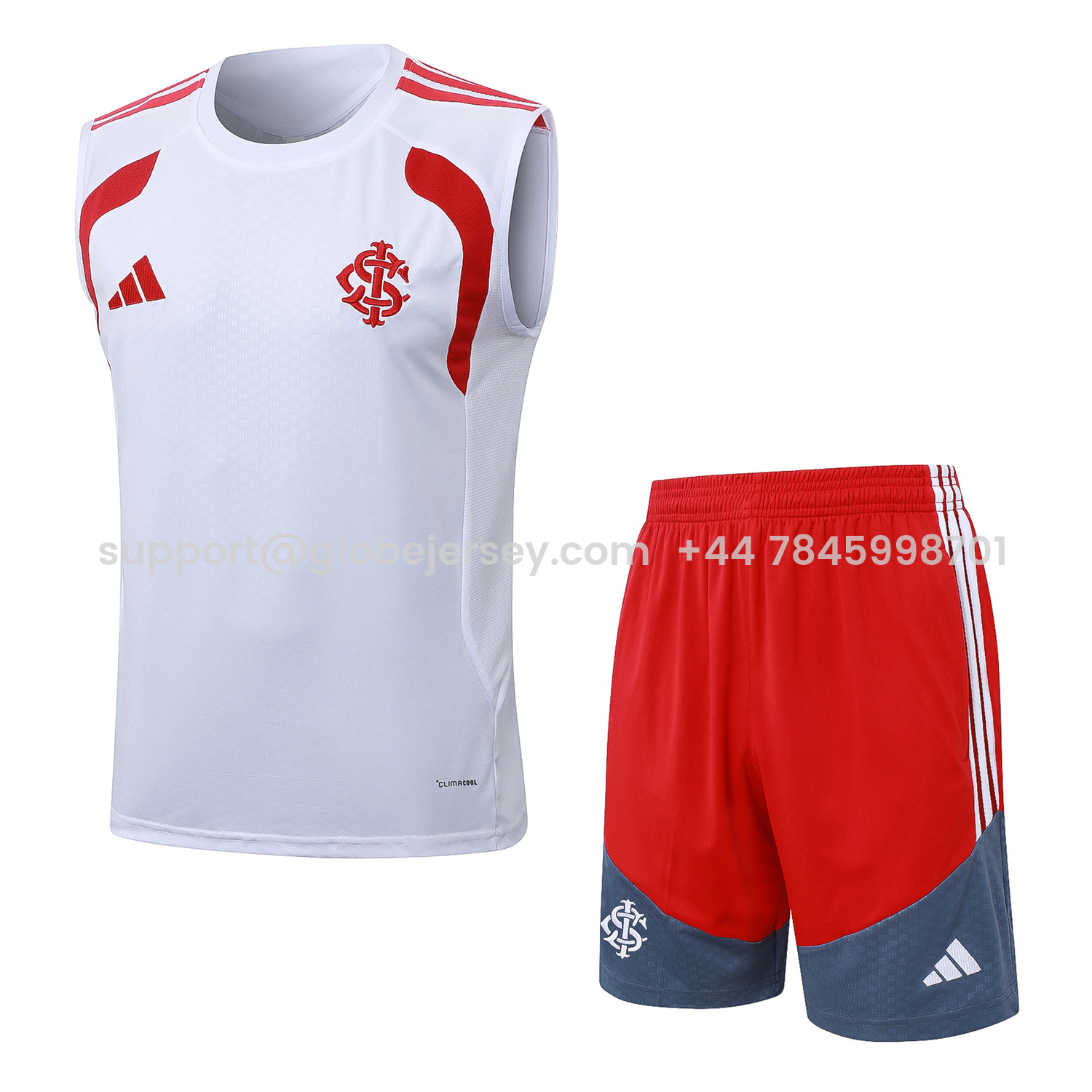 GlobeJersey-SC Internacional 2026 Vest Training Set - White Vest and Red Shorts