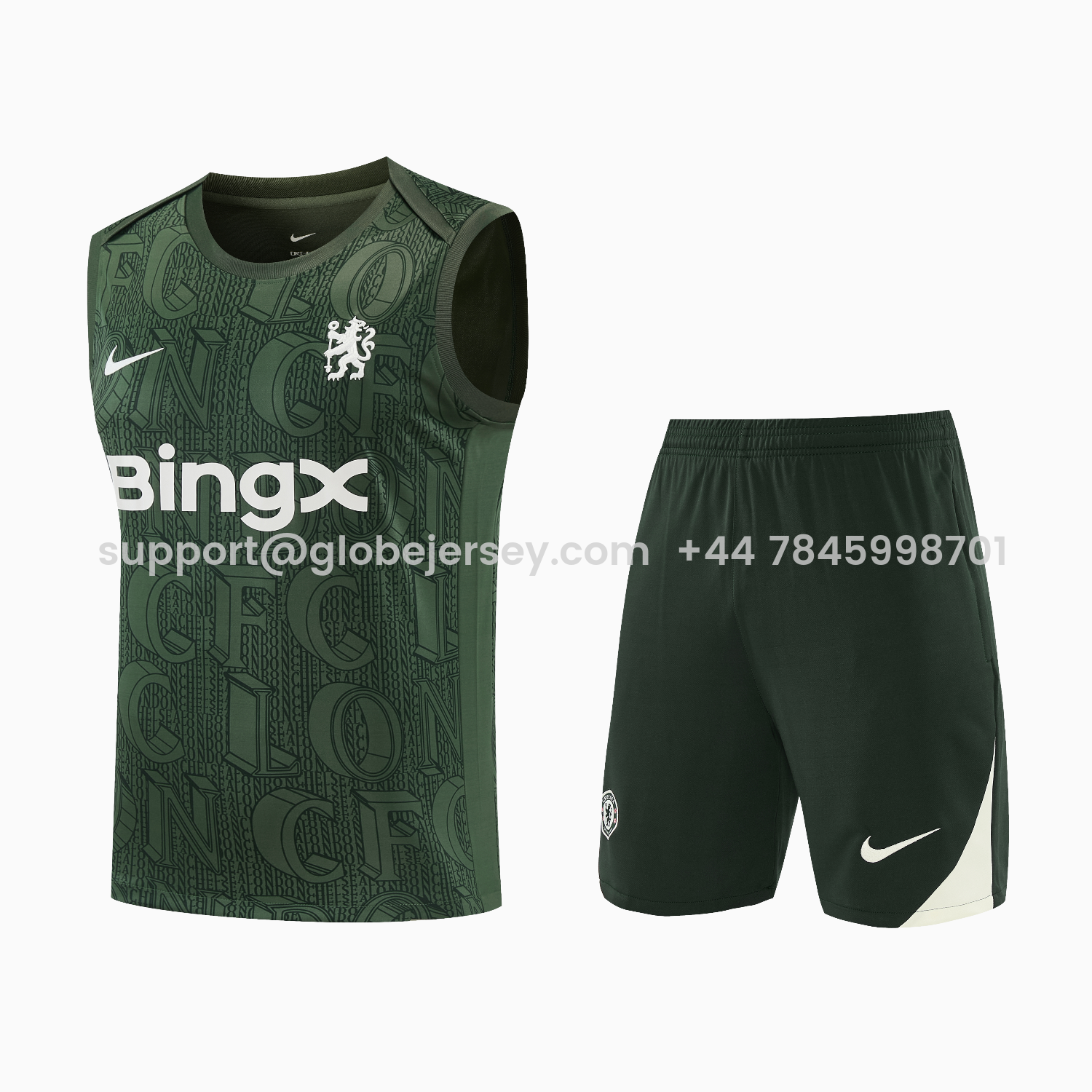 GlobeJersey-C.H.E.L.S.E.A 25-26 Vest Training Set - Dark Green Top & Dark Green Pants