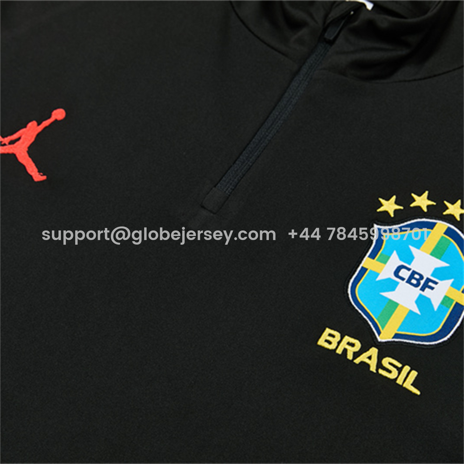 GlobeJersey-Brazil X JD 2026 Long Sleeves Training Set - Black Top And Black Orange Pants