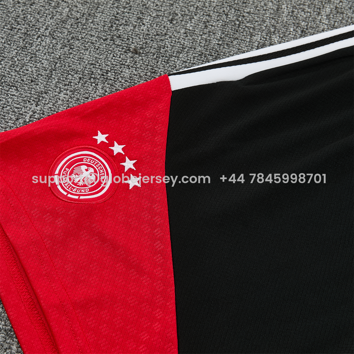 GlobeJersey-Germany 2026 Short-Sleeve Training Set - Black With Red Top & Black With Red Pants