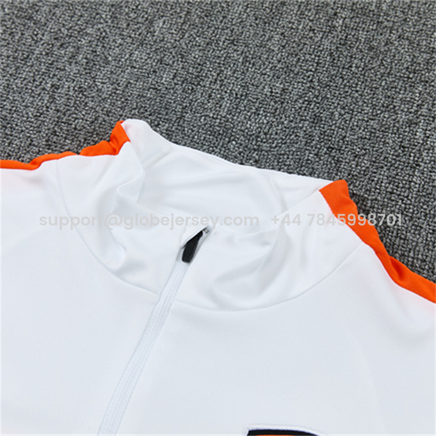 GlobeJersey-Netherlands 2026 Kids Long Sleeves Training Set - White With Orange Accents Top & Black Pants