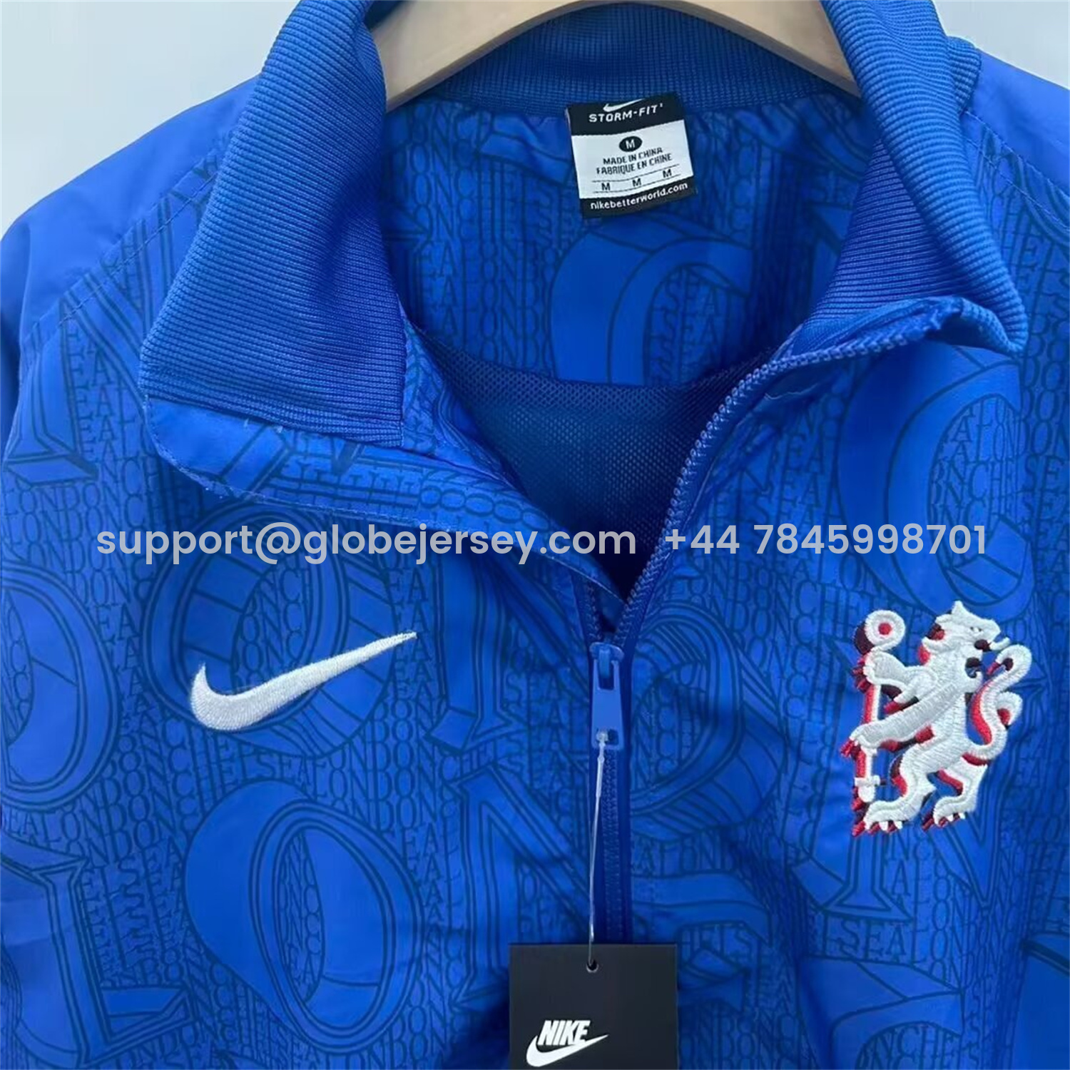 GlobeJersey-C.H.E.L.S.E.A 25-26 Subtle Letter Pattern Windbreaker Jacket - Blue