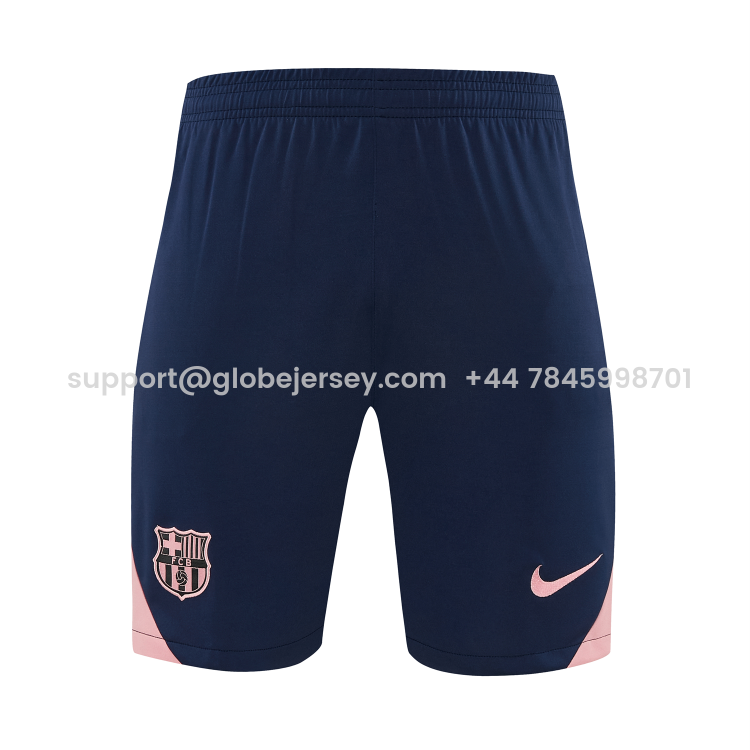 GlobeJersey-Barcelona 25-26 Short-Sleeve Training Set - Colors Top & Dark Blue With A Small Pink Detail Pants