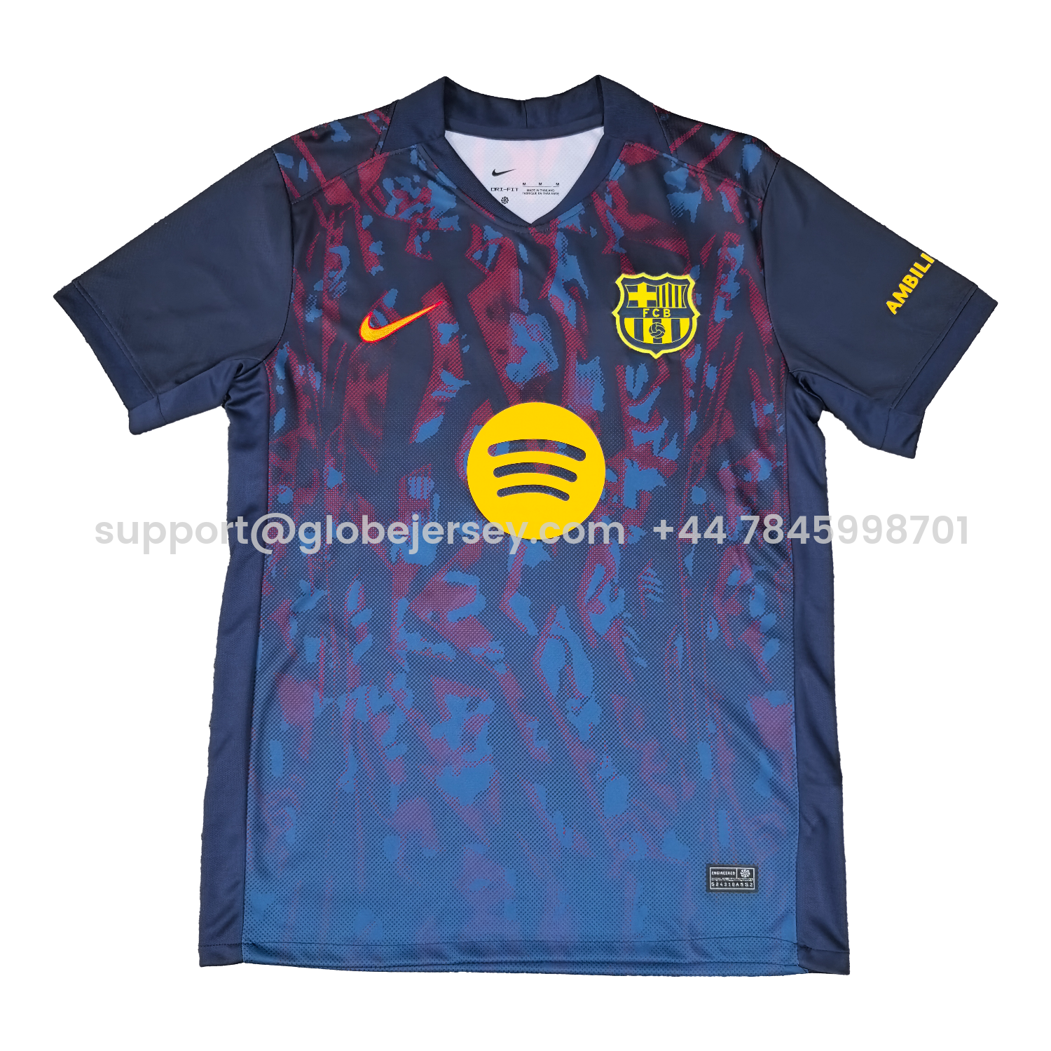 GlobeJersey-Barcelona 25-26 Deep Blue Training Jersey with Red and Blue Tree Pattern - Fans Version