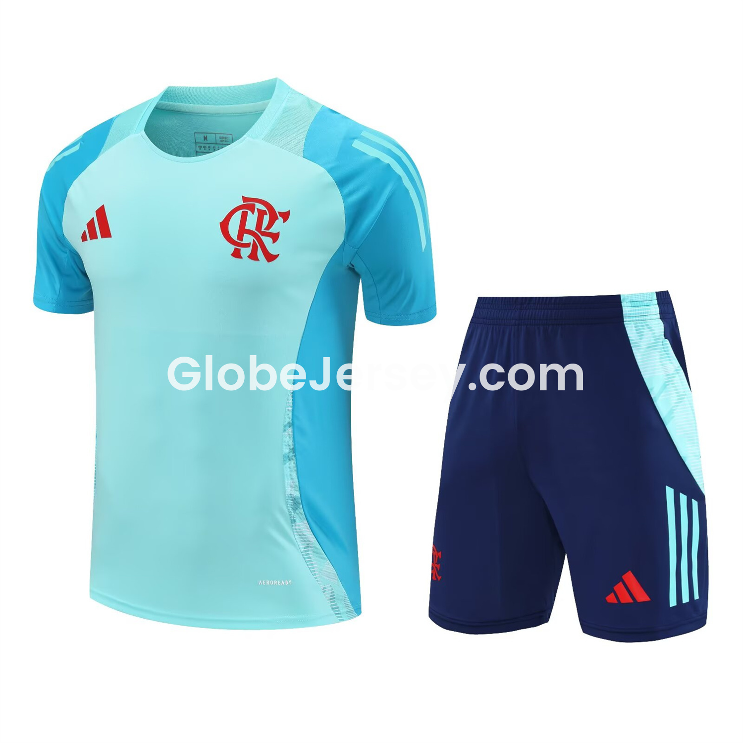 GlobeJersey-Flamengo 25-26 Short-Sleeve Kids Training Set - Light Blue With Royal Blue