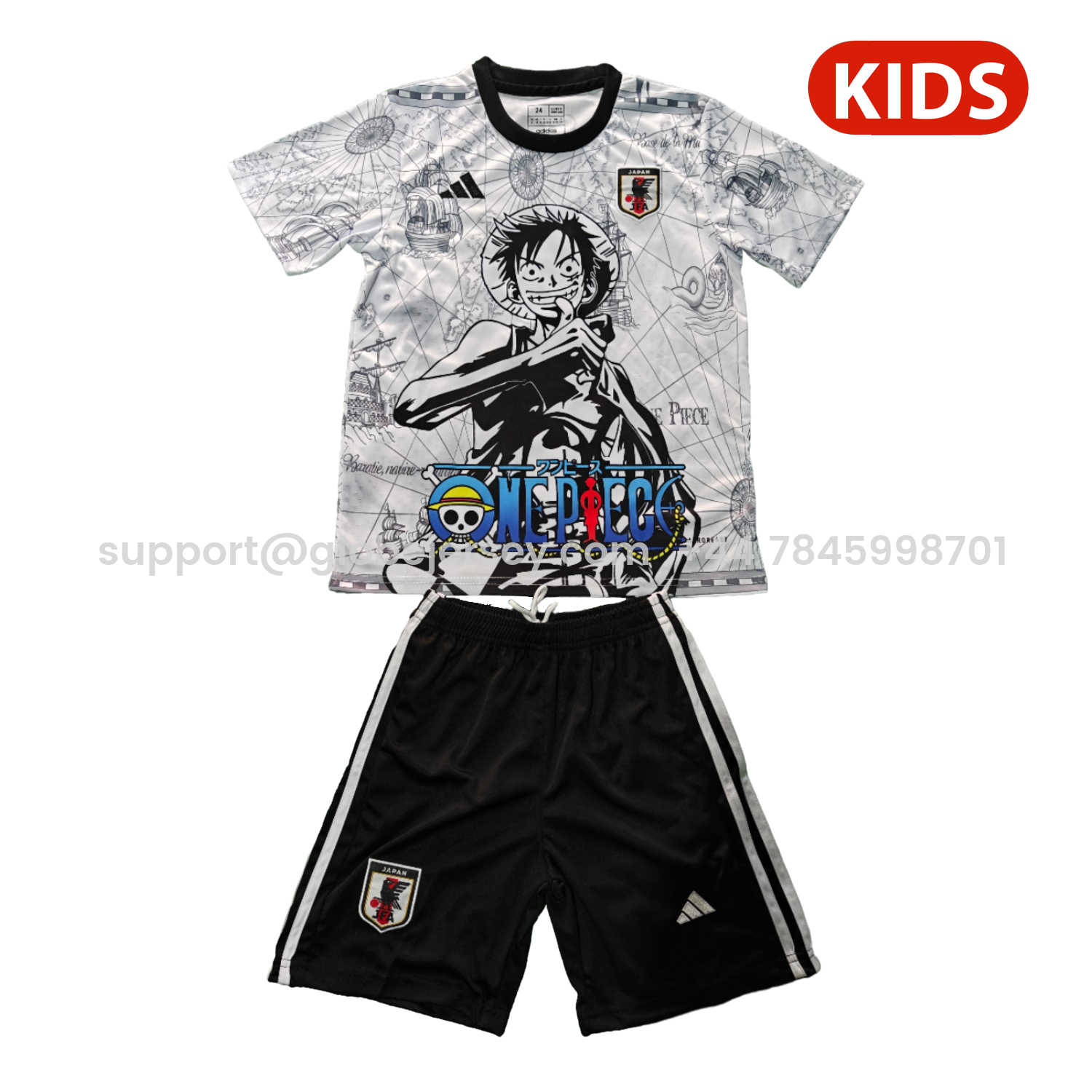 GlobeJersey-Japan 25-26 One Piece Luffy White And Black Special Kids Kit