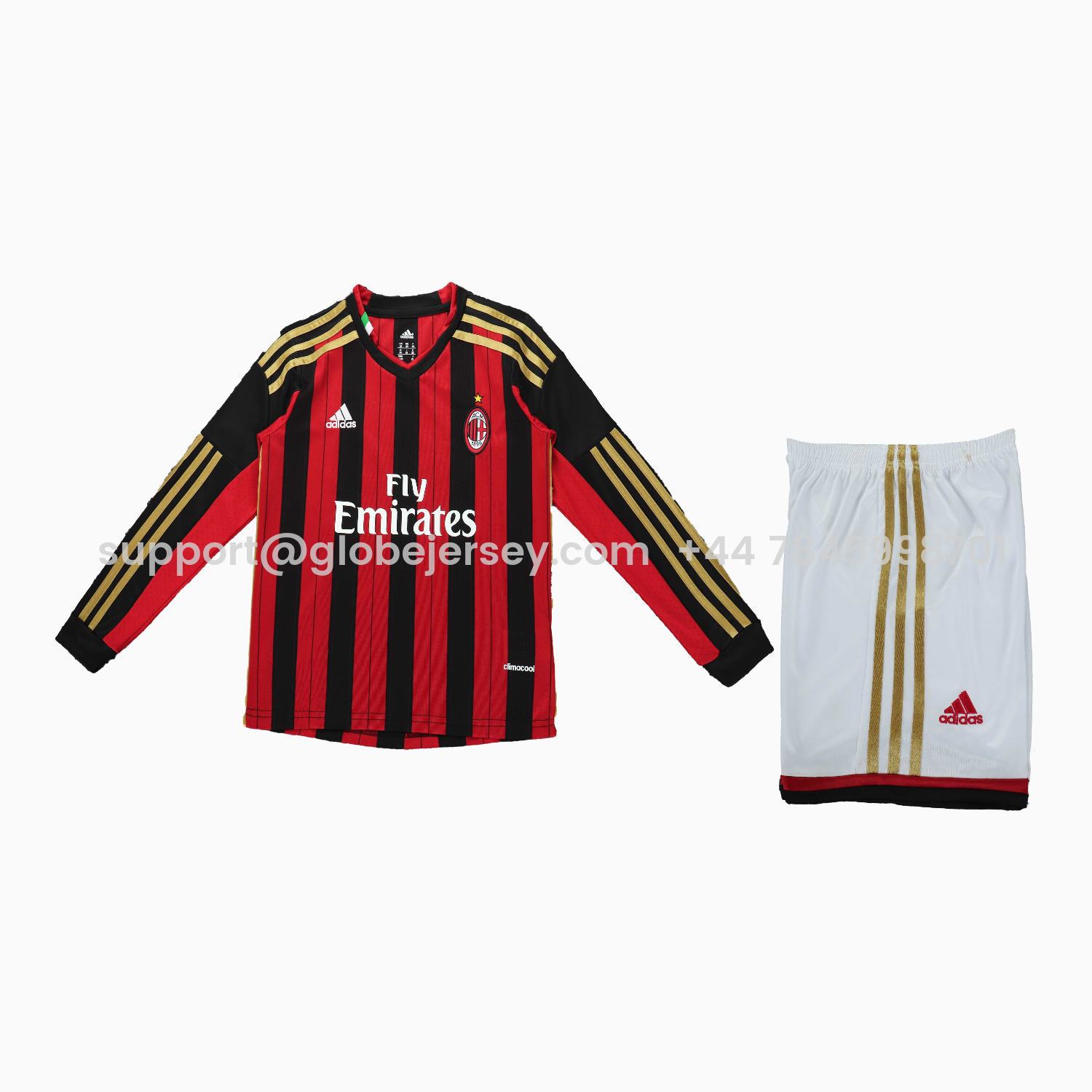 GlobeJersey-Retro AC Milan 2013-14 Home Long Sleeves Kids Kit