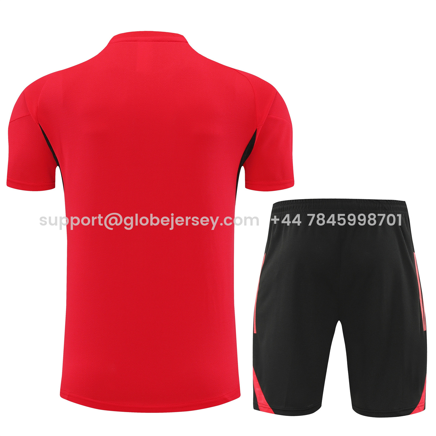GlobeJersey-Liver.pool 25-26 Short-Sleeve Training Set - Red With Black Top & Black Shorts