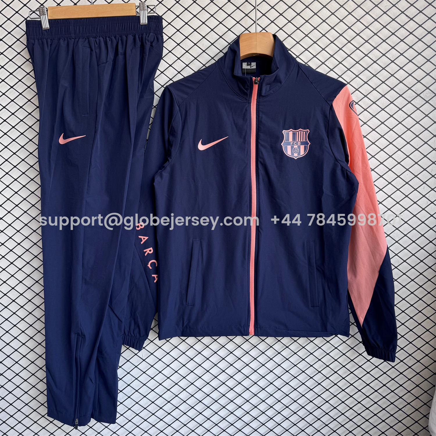 GlobeJersey-Barcelona 25-26 Windbreaker Training Set - Blue With Pink Black Top and Pants