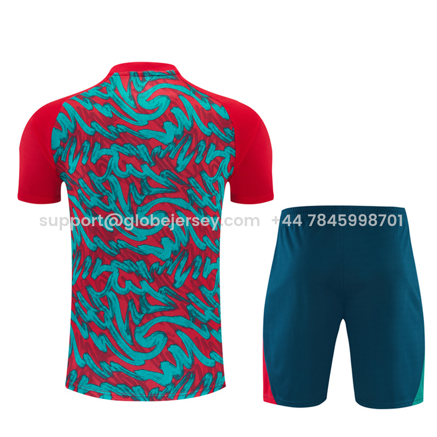 GlobeJersey-Portugal 2026 Short-Sleeve Training Set - Red And Turquoise With A Swirling Pattern Top & Pants
