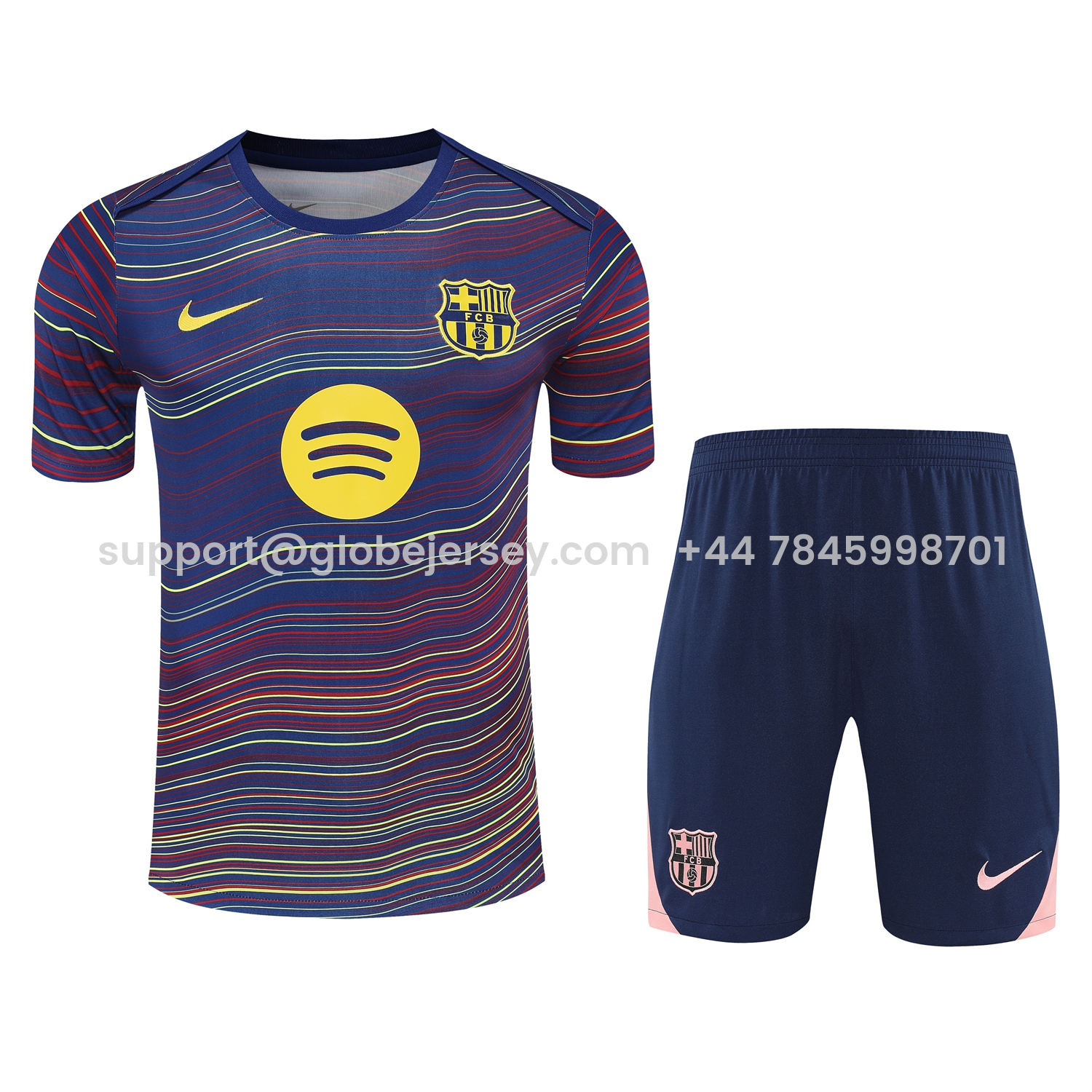 GlobeJersey-Barcelona 25-26 Short-Sleeve Training Set - Colors Top & Dark Blue Pants
