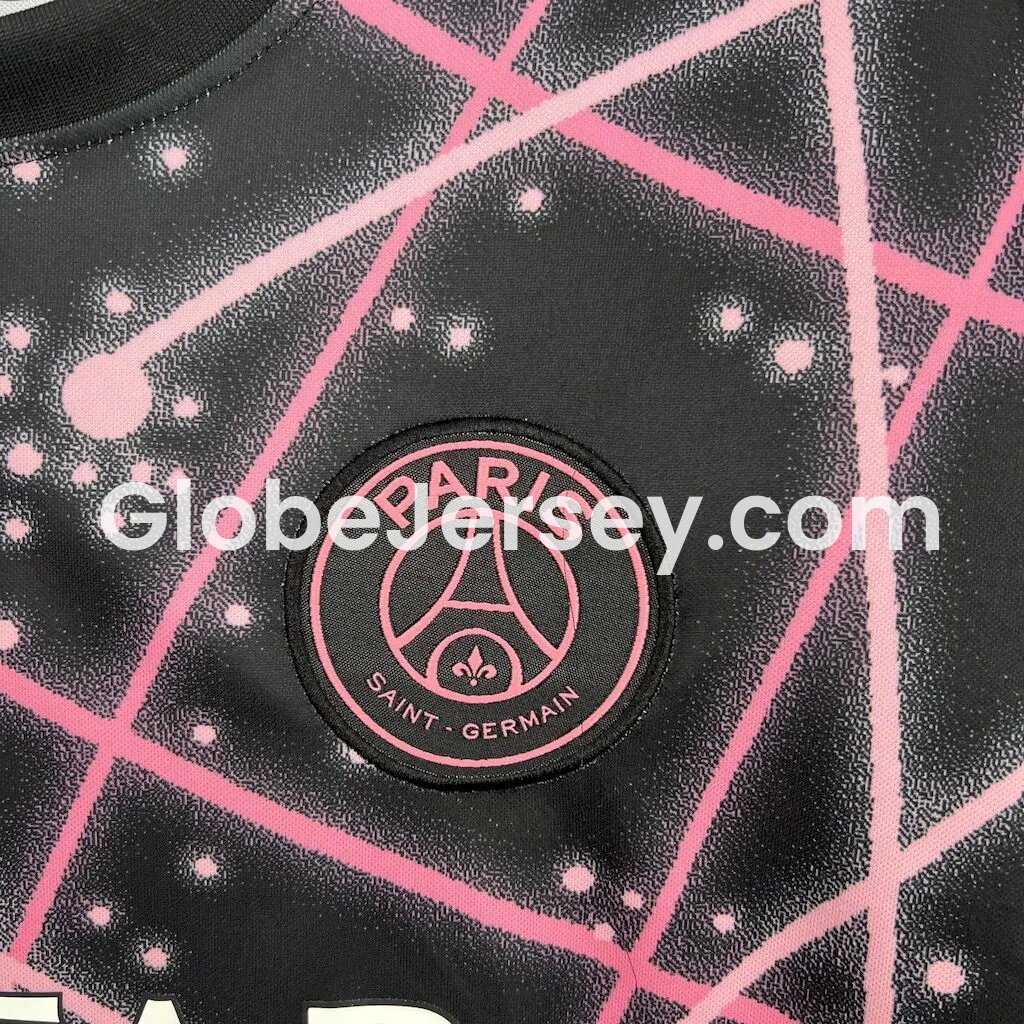GlobeJersey-Paris Saint-Germain PSG 25-26 Pink Lines Black Pre-Match Training Jersey - Fans Version
