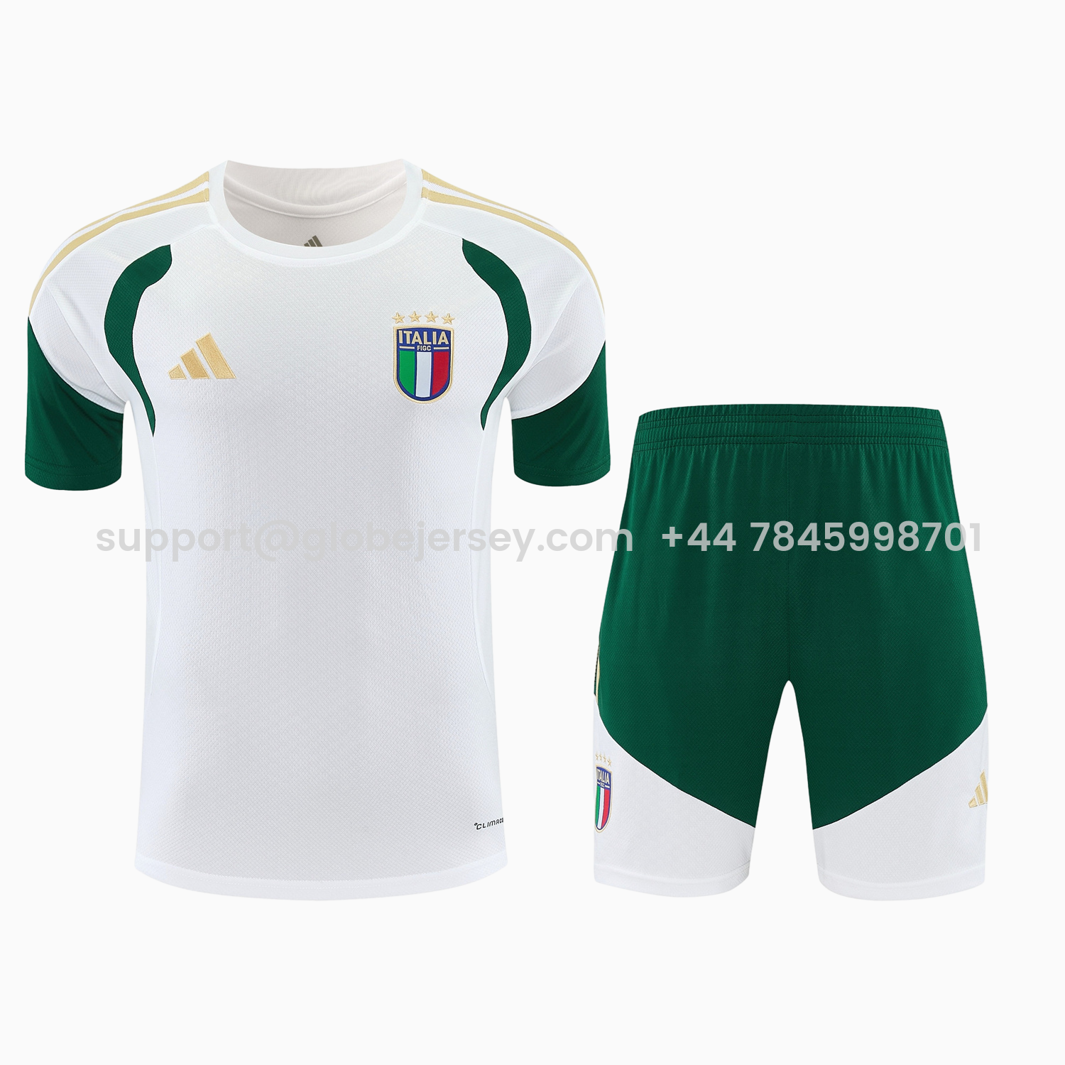 GlobeJersey-Italy 2026 Short-Sleeve Training Set - White With Green Accents Top & Green With White Pants