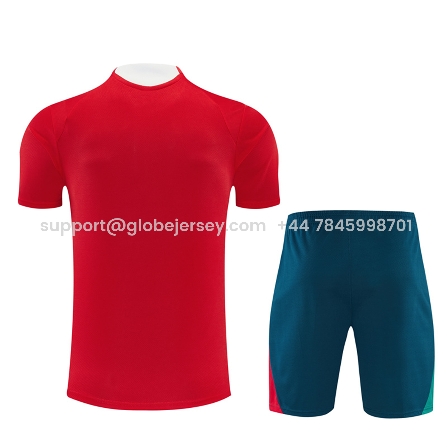 GlobeJersey-Portugal 2026 Short-Sleeve Training Set - Colors Top & Dark Blue With Red Stripe Pants