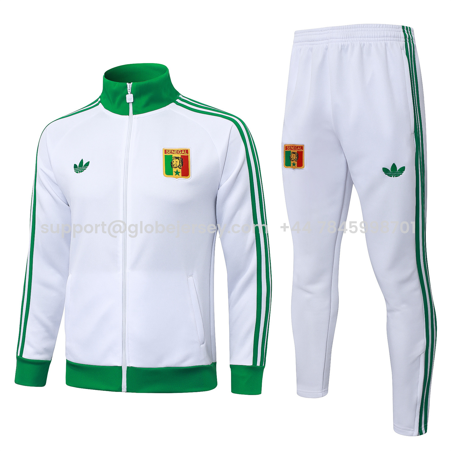 GlobeJersey-Senegal 2026 Jacket Training Tracksuit - White With Green Jackets & Pants