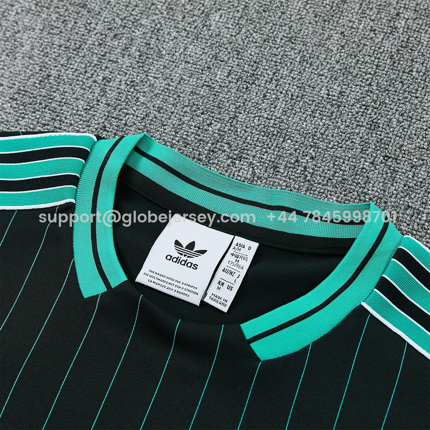 GlobeJersey-Liver.pool 25-26 Retro Style Short-Sleeve Training Set - Black With Teal Stripes And Accents Top & Pants
