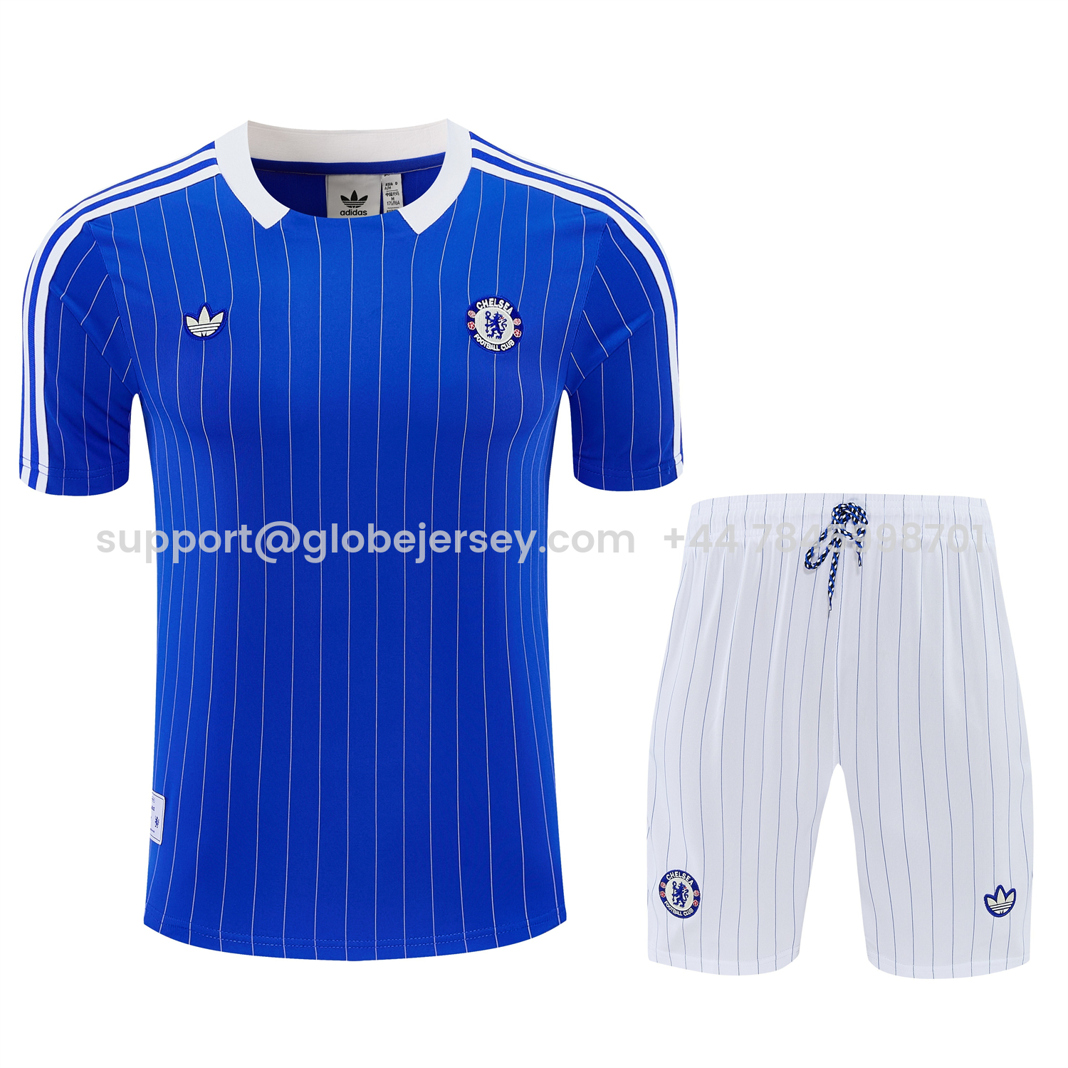 GlobeJersey-C.H.E.L.S.E.A 25-26 Retro Style Short-Sleeve Training Set - Blue Top & White Pants