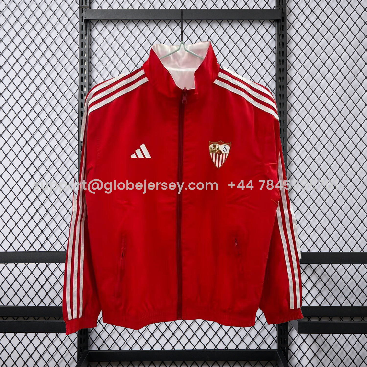 GlobeJersey-Sevilla 25-26 Double Sided Reversible Windbreaker - Red & White
