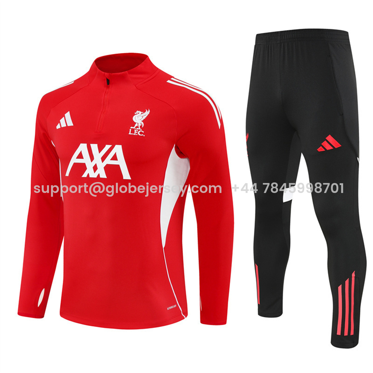 GlobeJersey-Liver.pool 25-26 Long Sleeve Training Set - Red Top & Black Pants