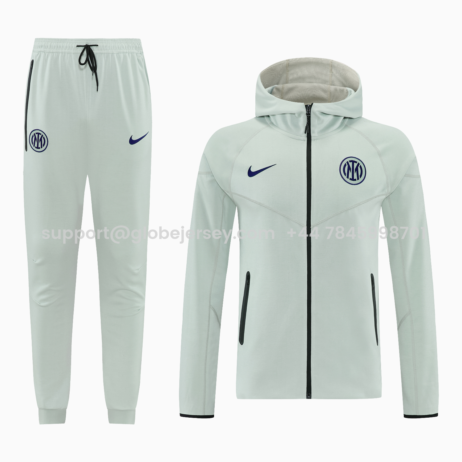 GlobeJersey-Inter Milan 25-26 Hooded Windbreaker Training Set - Grey Green Top & Pants
