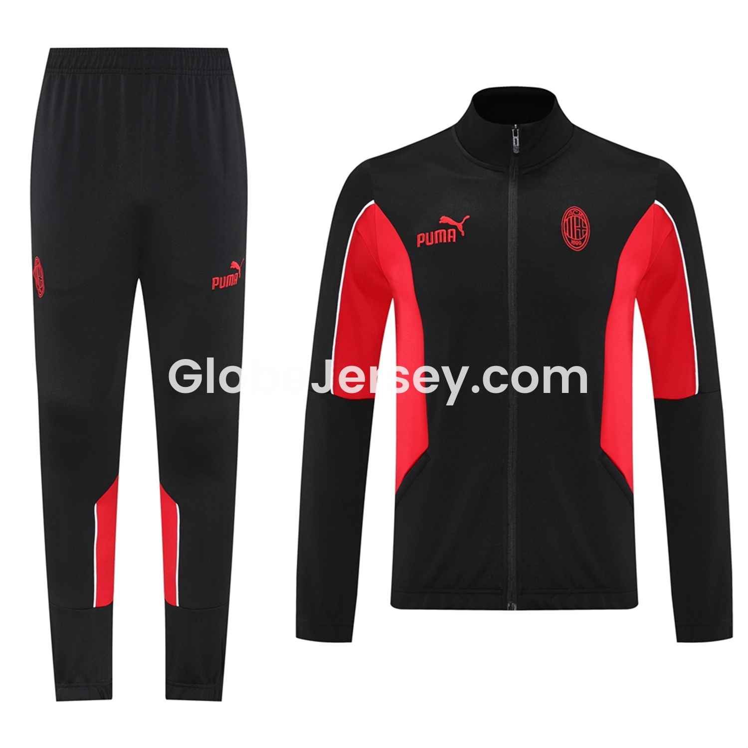 GlobeJersey-AC Milan 25-26 Jacket Training Tracksuit - Black top & Black Pants