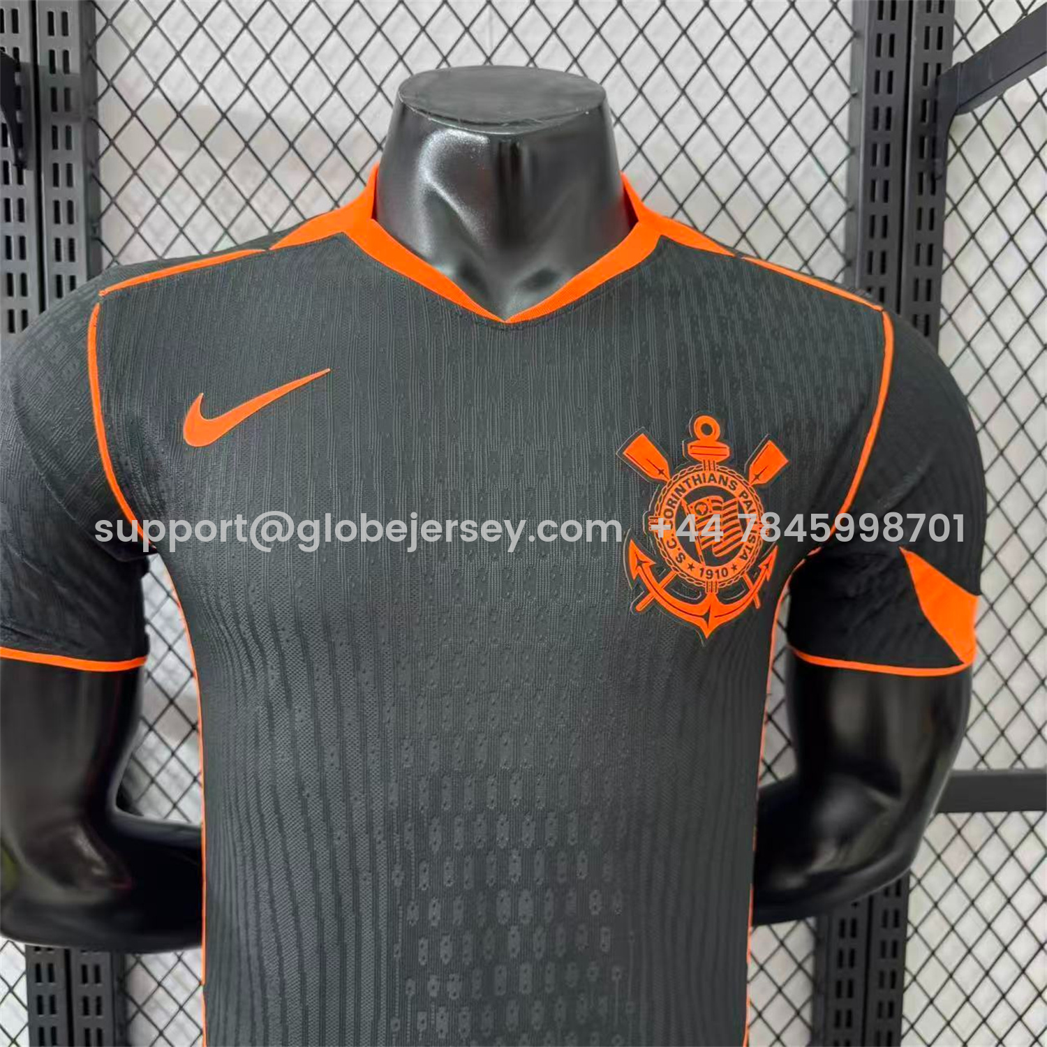 GlobeJersey-Corinthians 25-26 Third Orange Lines Black Jersey - Player Version