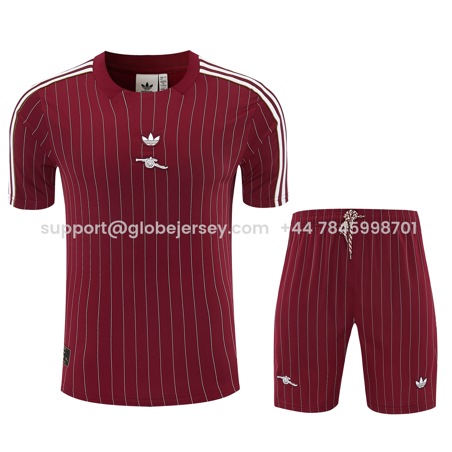 GlobeJersey-Arsenal 25-26 Retro Style Short-Sleeve Training Set - Dark Red With White Stripes Top & Pants