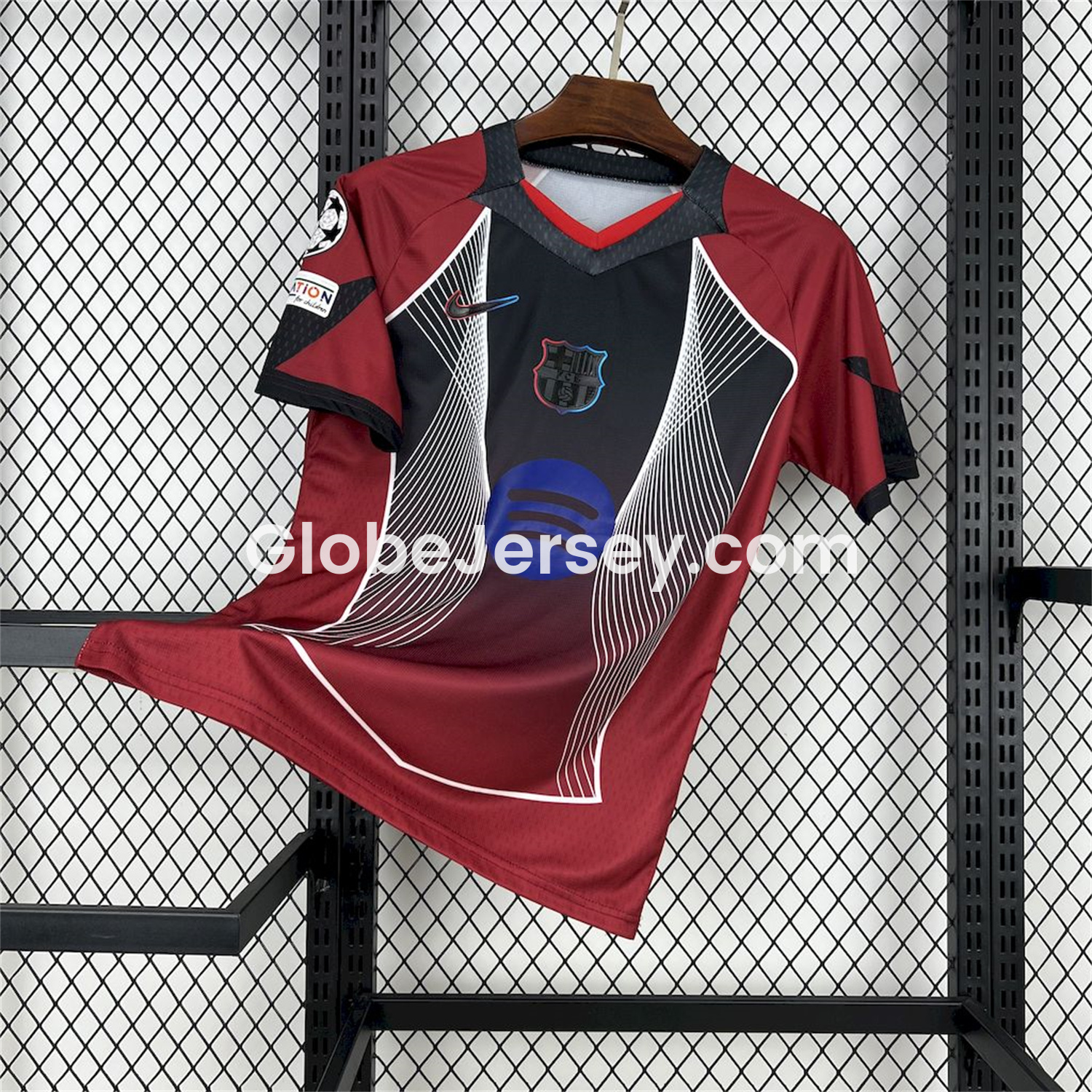 GlobeJersey-Barcelona 25-26 T90 Red Black Gradient and White Lines Special Jersey - Fans Version