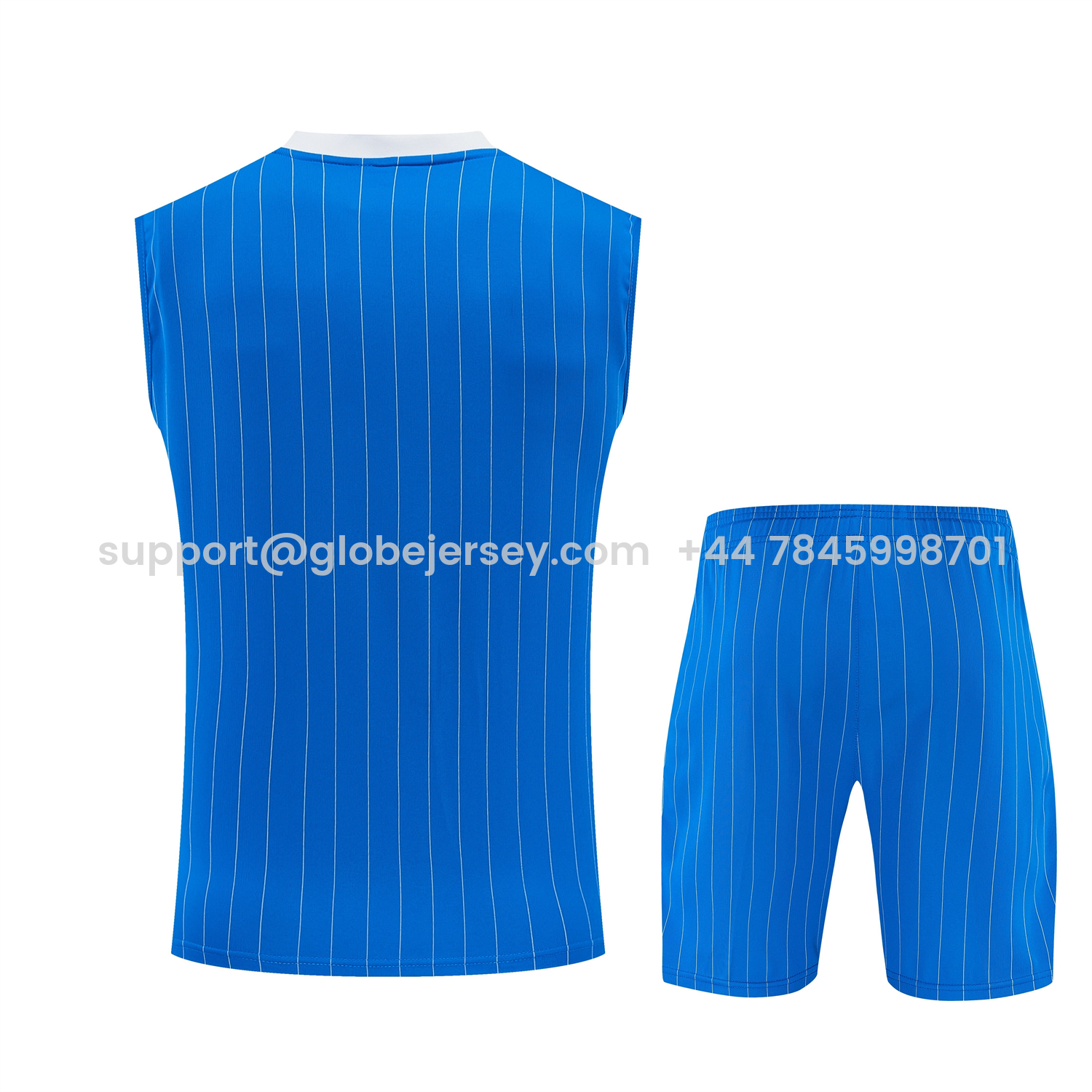 GlobeJersey-Real Madrid 25-26 Retro Style Vest Training Set - Blue With White Stripes Top & Pants