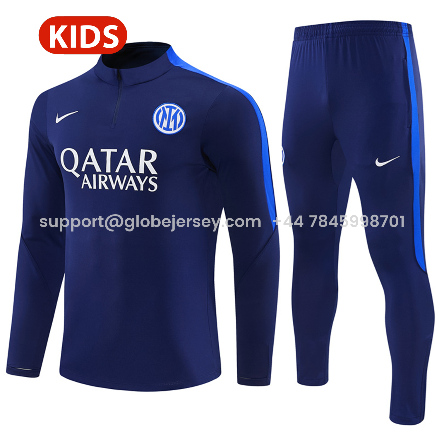 GlobeJersey-Inter Milan 26-27 Kids Long Sleeve Training Set - Royal Blue Top & Royal Blue Pants