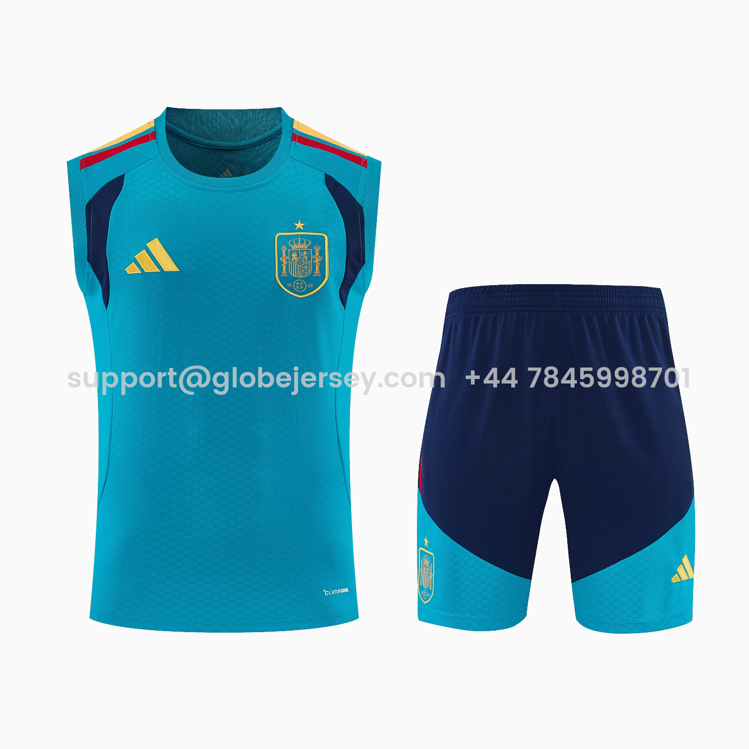 GlobeJersey-Spain 2026 Vest Training Set - Light Blue Top & Dark Blue Pants