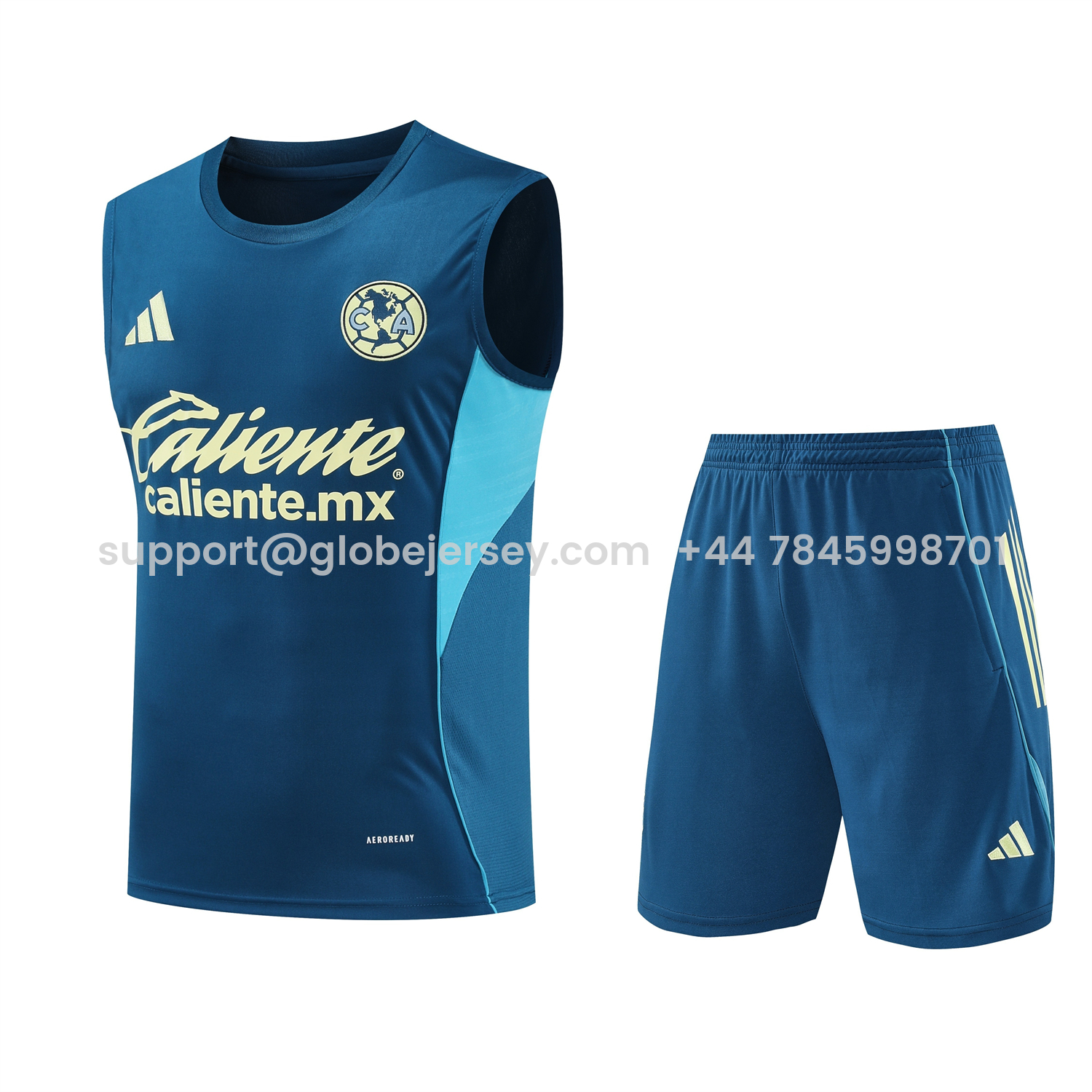 GlobeJersey-Club América 25-26 Short-Sleeve Training Set - Royal Blue With Light Blue Accents Top & Pants