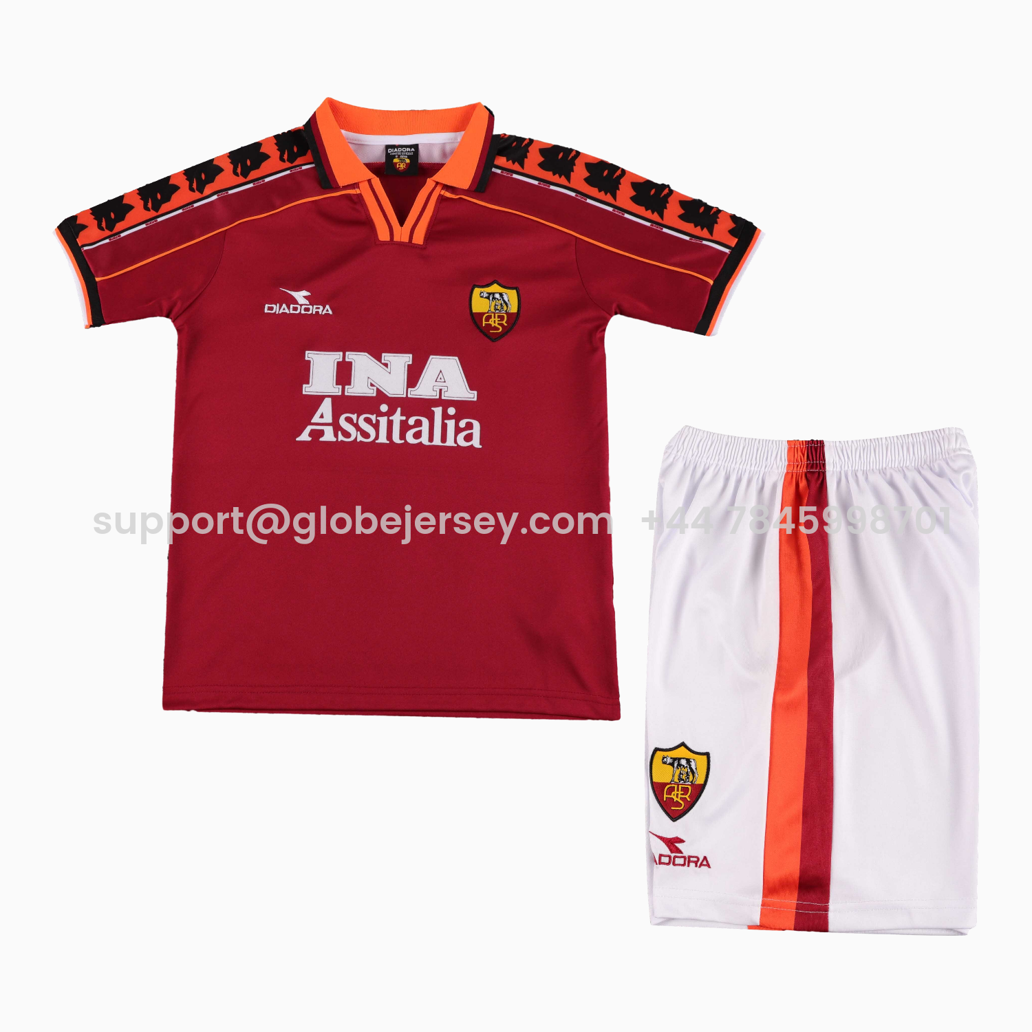 GlobeJersey-Retro Roma 1998-99 Home Kids Kit