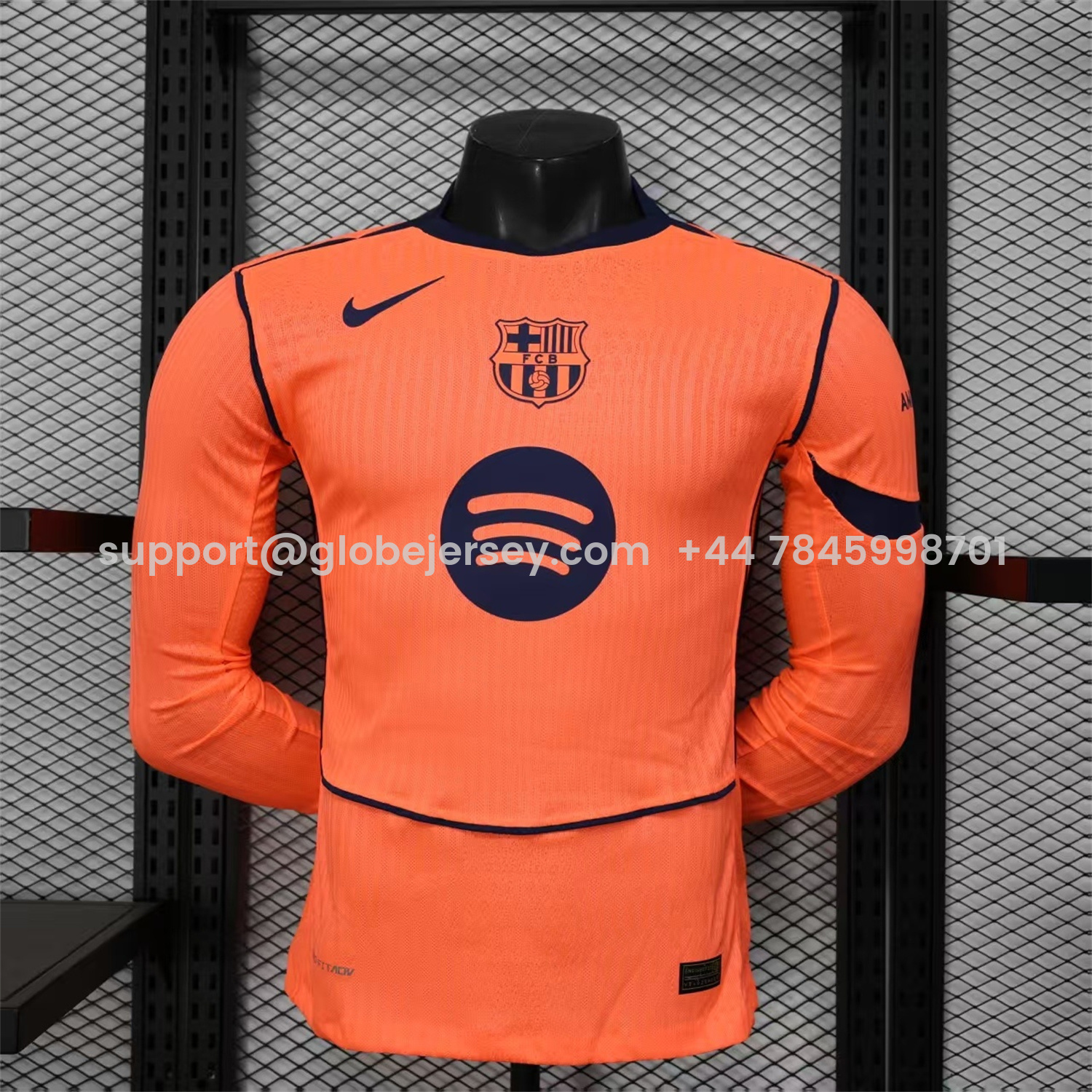GlobeJersey-Barcelona 25-26 Third Orange Long Sleeves Jersey - Player Version