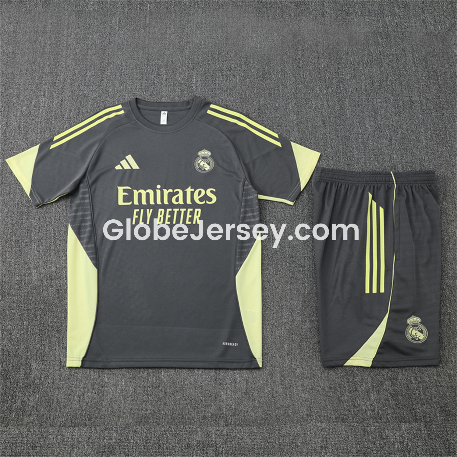 GlobeJersey-Real Madrid 25-26 Short-Sleeve Training Set - Deep Grey Top and Shorts