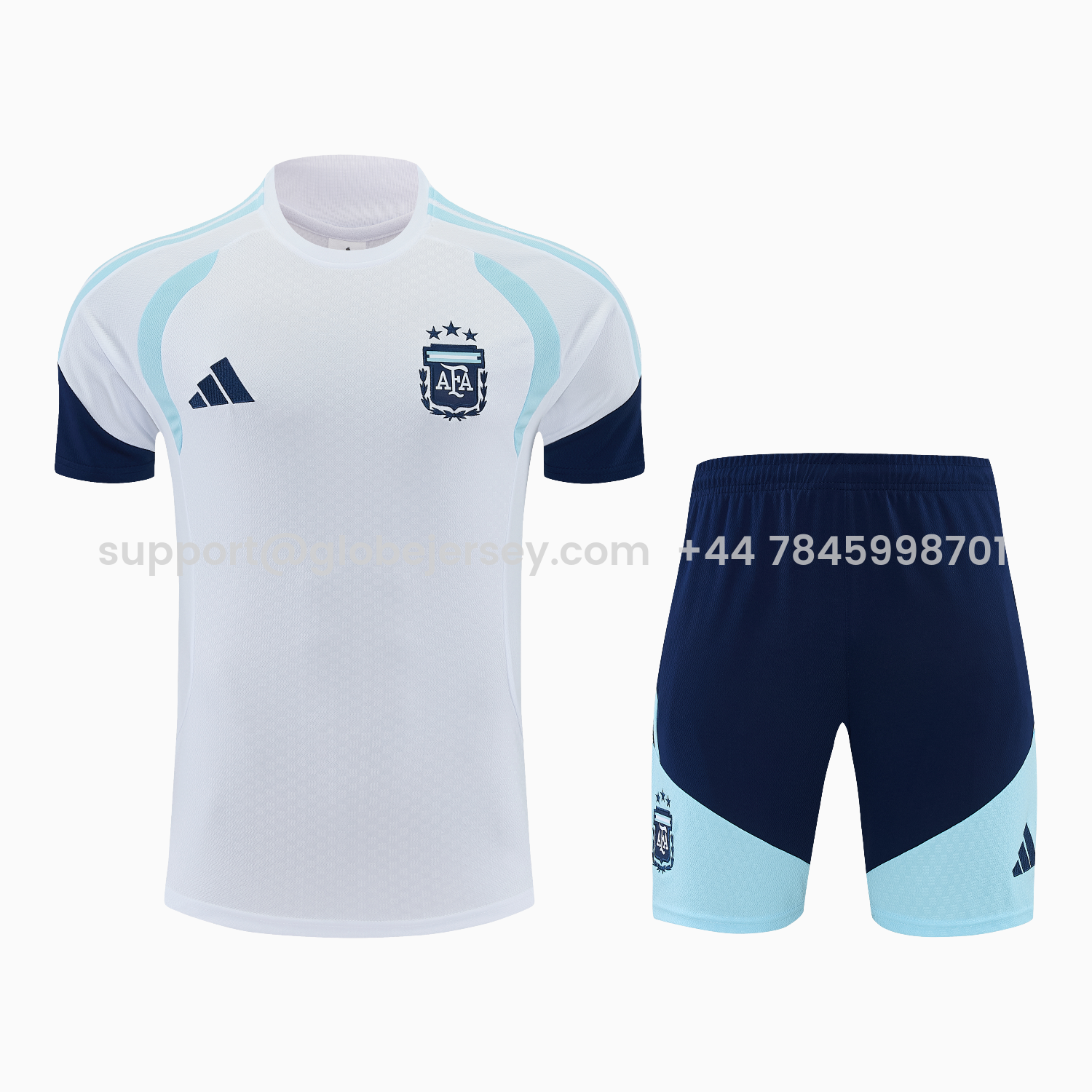 GlobeJersey-Argentina 2026 Short-Sleeve Training Set - White Top and Dark Blue Shorts