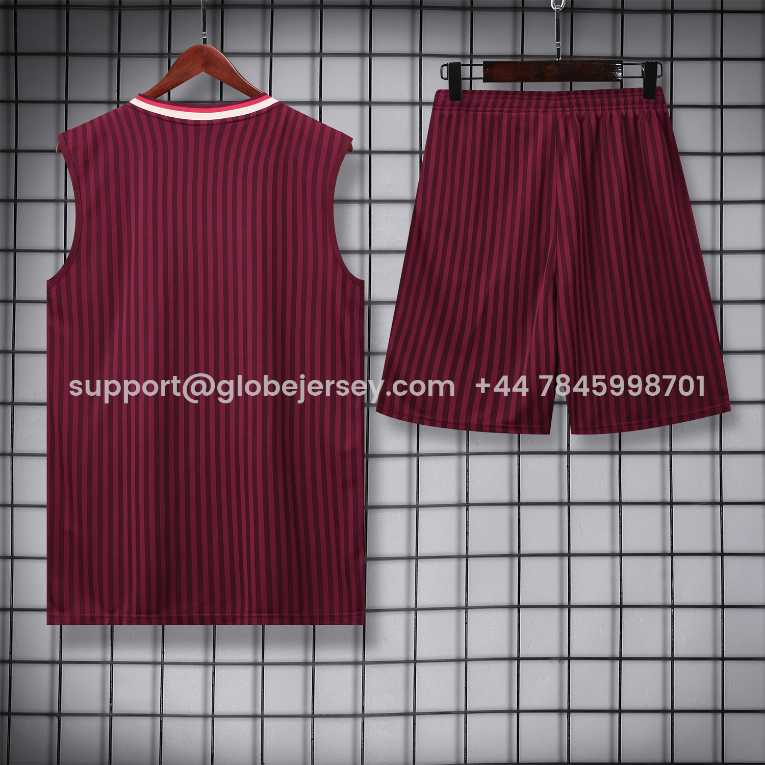 GlobeJersey-Bayern Munich 25-26 Vest Training Set - Wine Red Lines Vest & Wine Red Lines Shorts