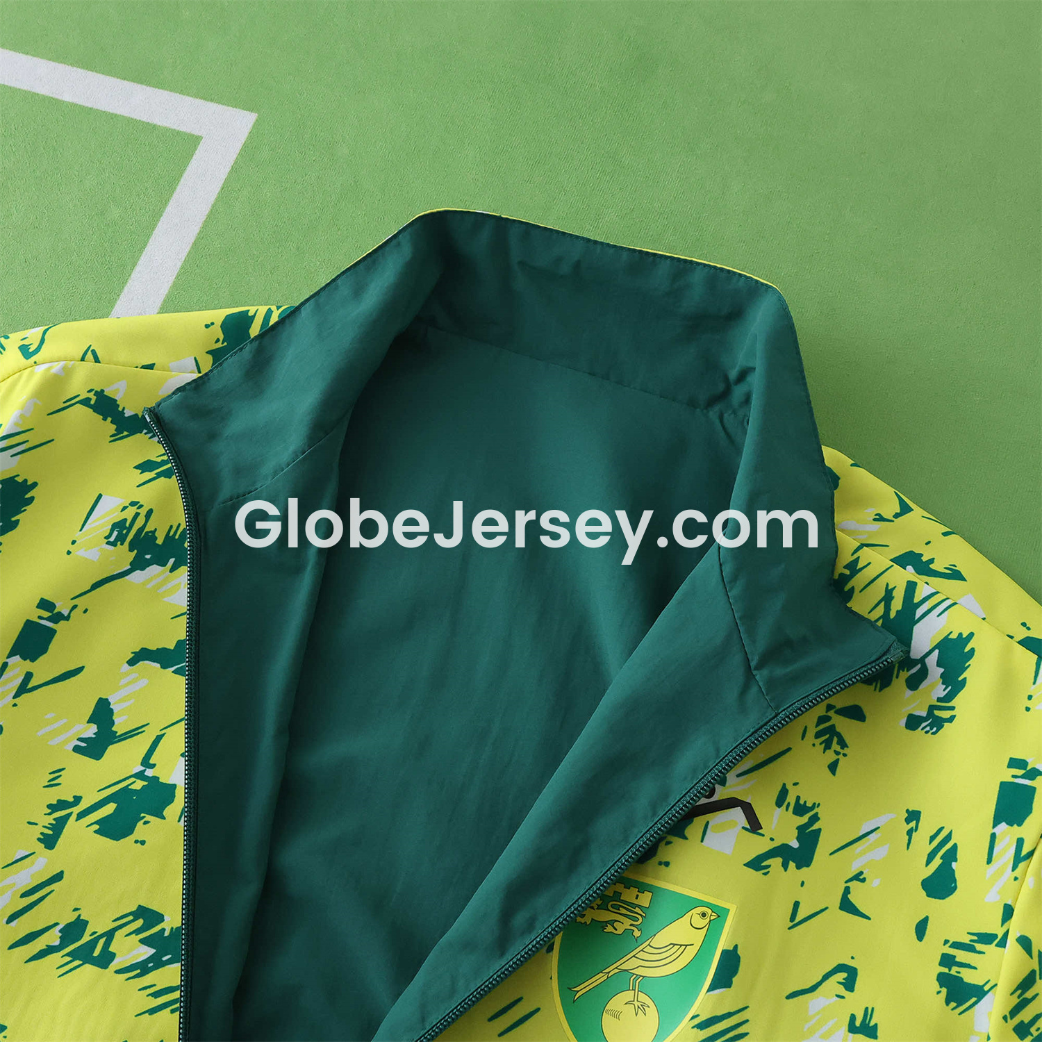 GlobeJersey-Norwich City 1992-94 Retro Style Double Sided Reversible Windbreaker - Green & Yellow
