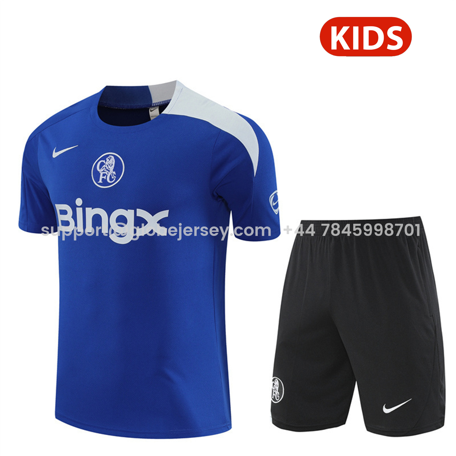 GlobeJersey-C.H.E.L.S.E.A 25-26 Kids Short-Sleeve Training Set - Blue Top & Black Shorts