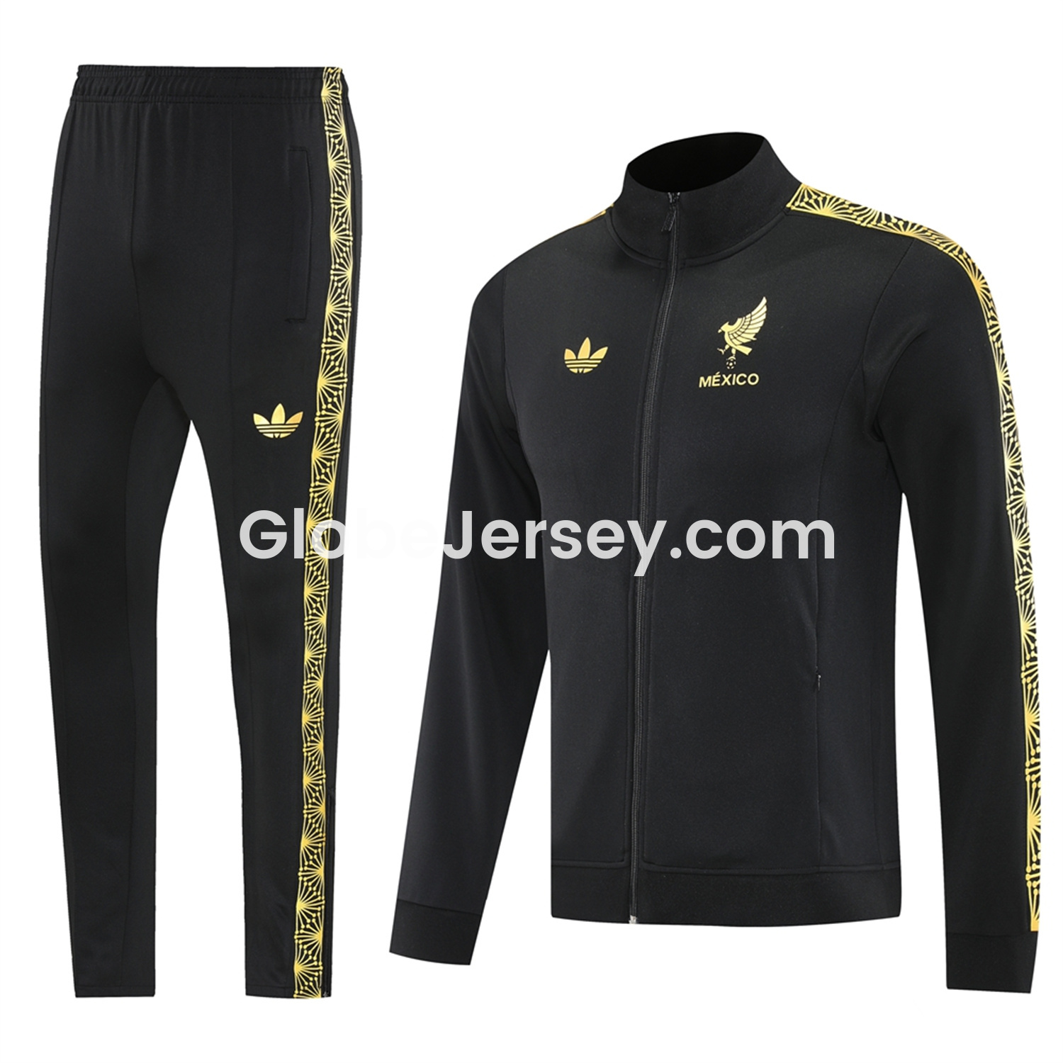 GlobeJersey-Mexico 2025 Gold Cup Jacket Training Tracksuit - Black Top & Pants