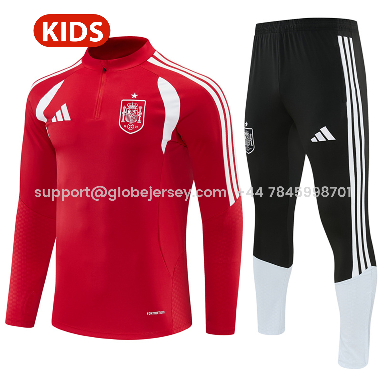 GlobeJersey-Spain 2026 Kids Long Sleeve Training Set - Red Top & Black Pants