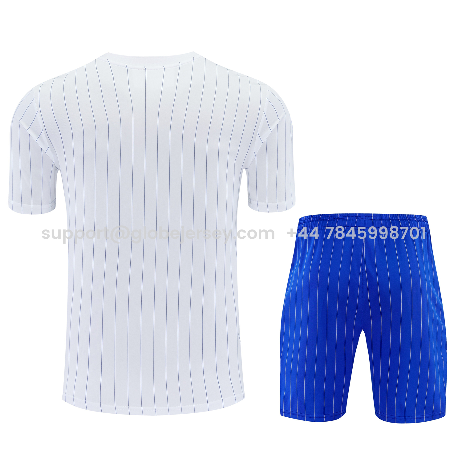 GlobeJersey-C.H.E.L.S.E.A 25-26 Retro Style Short-Sleeve Training Set - White Top & Blue Stripes Pants