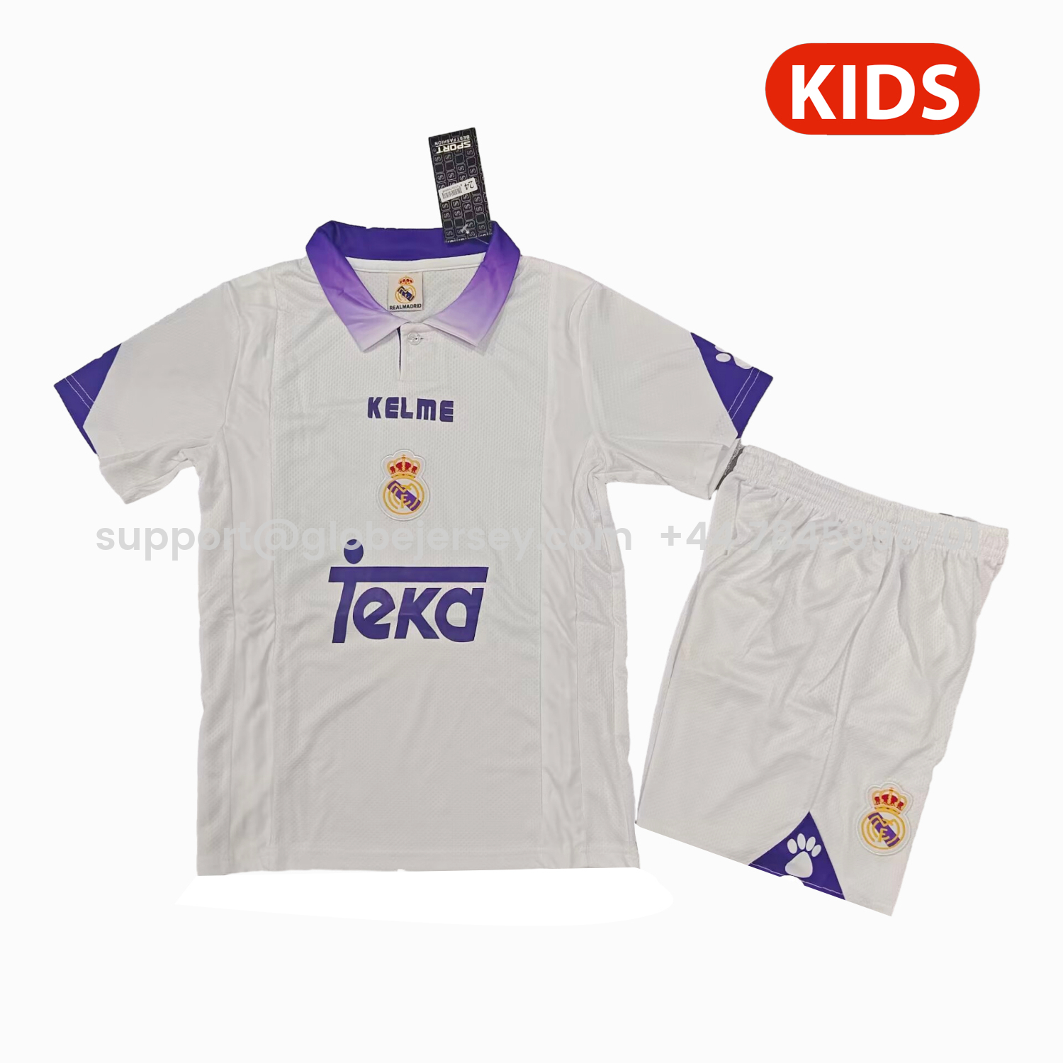 GlobeJersey-Retro Real Madrid 1997-98 Home Kids Kit