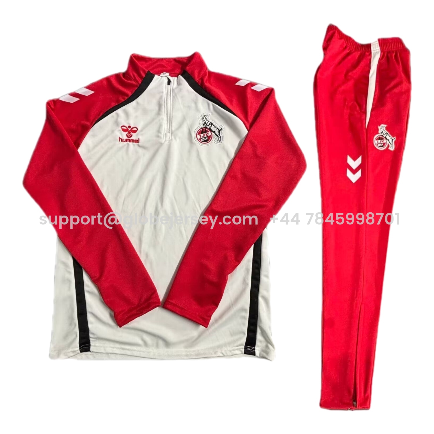 GlobeJersey-Köln 25-26 Long Sleeve Training Set - White Red Top & Red Pants