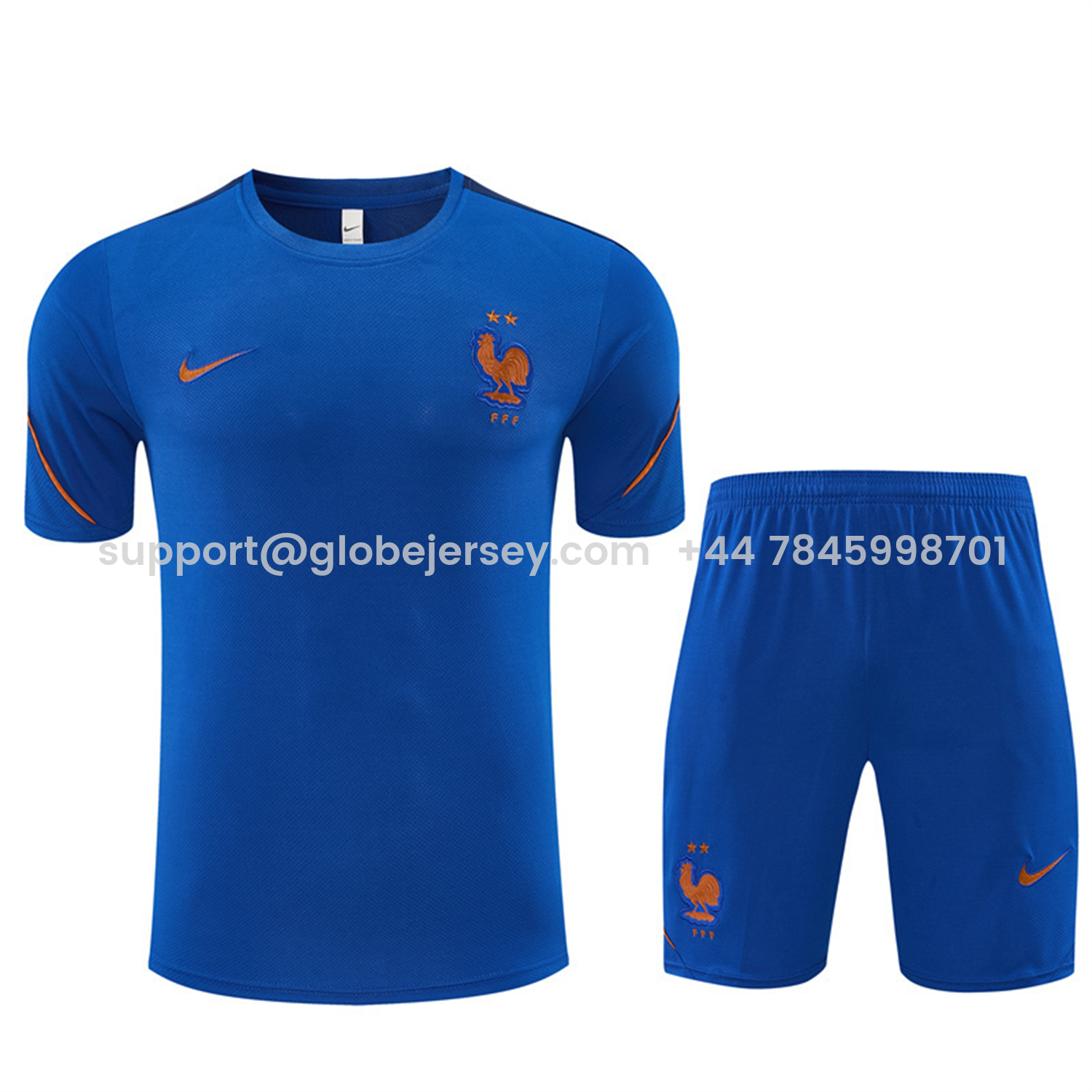 GlobeJersey-France 2026 Short-Sleeve Training Set - Blue Top & Shorts