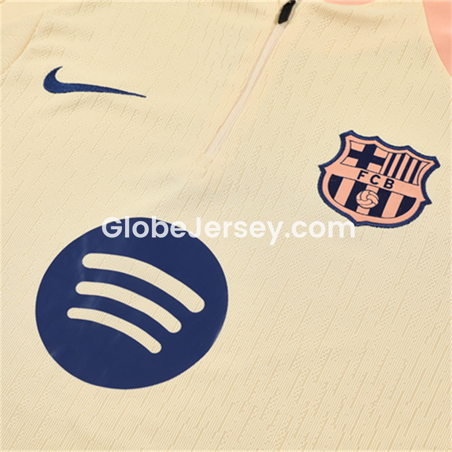 GlobeJersey-Barcelona 25-26 Kids Long Sleeve Training Set - Player Version - Light Yellow Top and Blue Pants