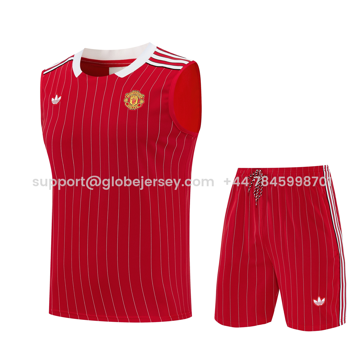 GlobeJersey-Manchester United 25-26 Retro Style Vest Training Set - Red With White Stripes Top & Pants