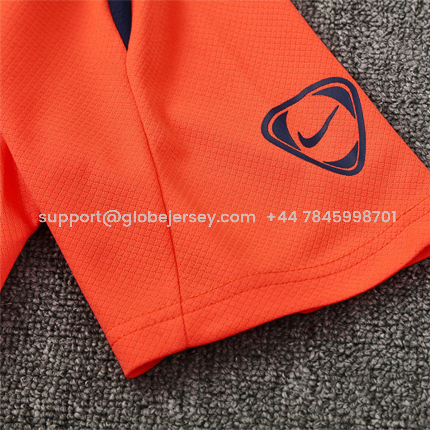 GlobeJersey-Barcelona 25-26 Kids Short-Sleeve Training Set - Orange Top Royal Blue Sponsor & Royal Blue Shorts