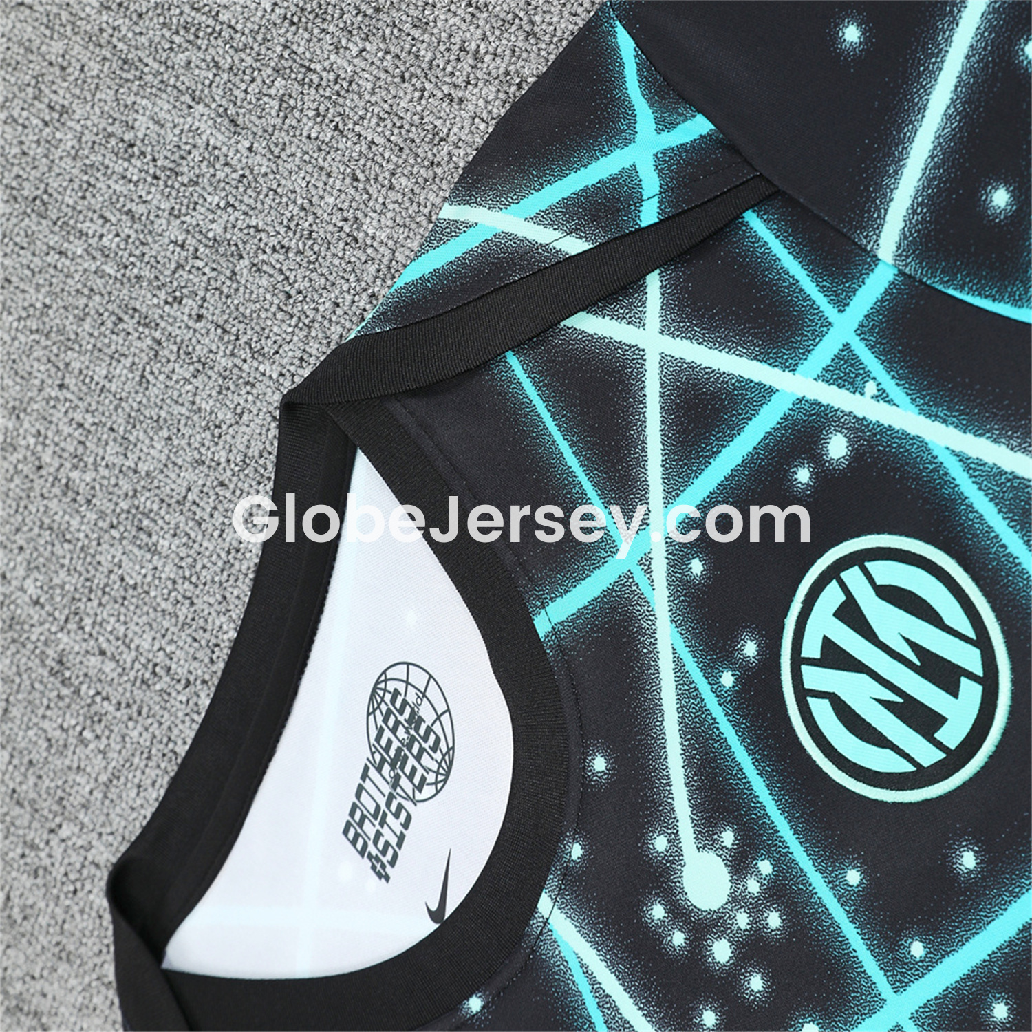 GlobeJersey-Inter Milan 25-26 Short-Sleeve Training Set - Blue Fluorescent Rays Black Top & Black Shorts